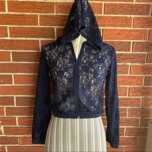 Navy Blue lace bomber zip up hoodie 9/10
